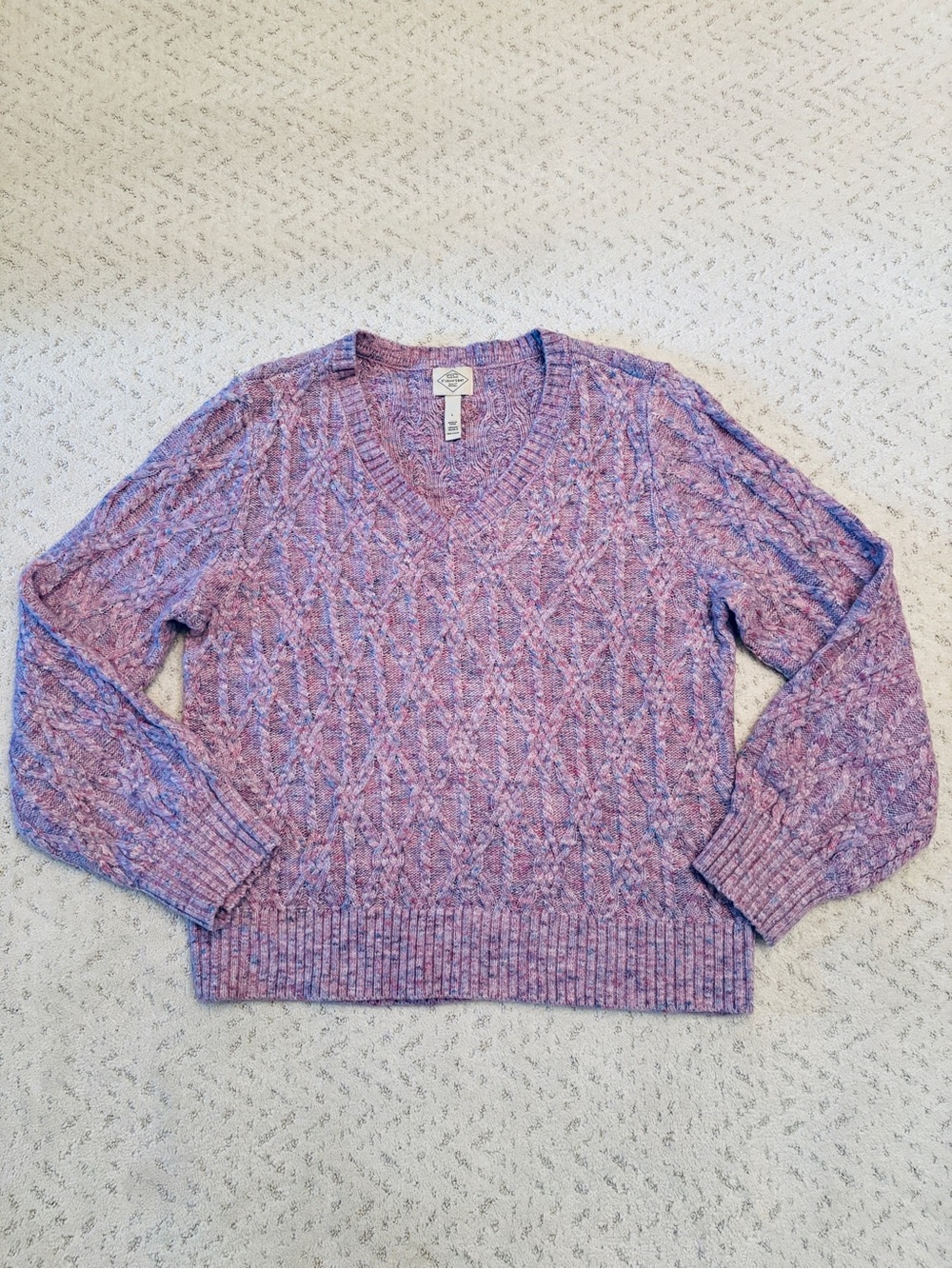 St John Bay Cable Knit V Neck Sweater Size L Lavender Purple Soft Cozy Knit